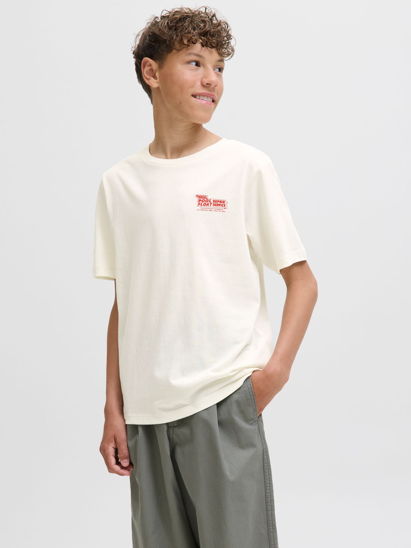 Jack & Jones JORPOOL FLOAT TEE SS CREW NECK STY Egret 00113511-EKA26011400000015