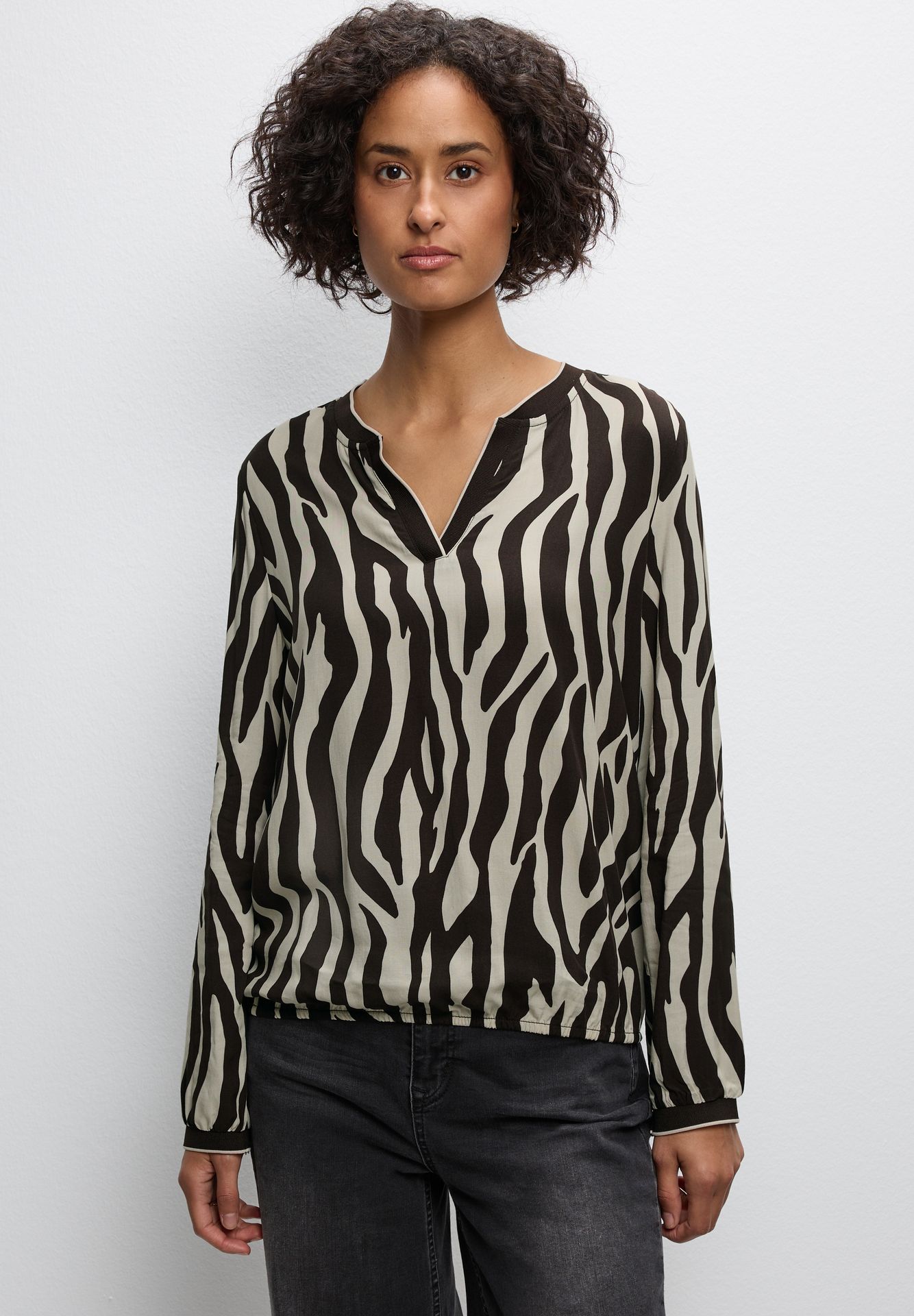 Street-One A346048 Tunic blouse w elastic tape deep roast brown 2900157347066