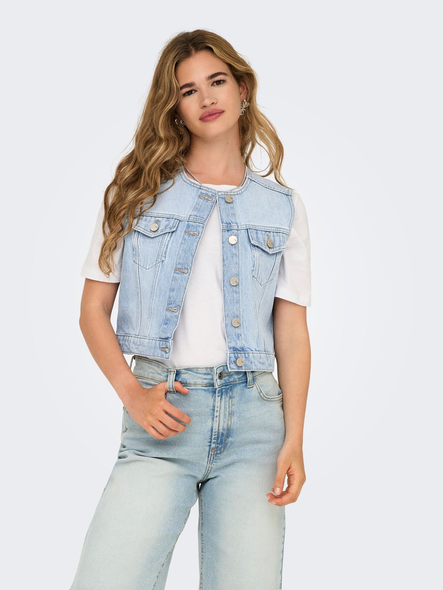 Only ONLFELIZ DNM WAISTCOAT ROUND COLLAR Light Blue Denim 00113796-EKA26011400000011