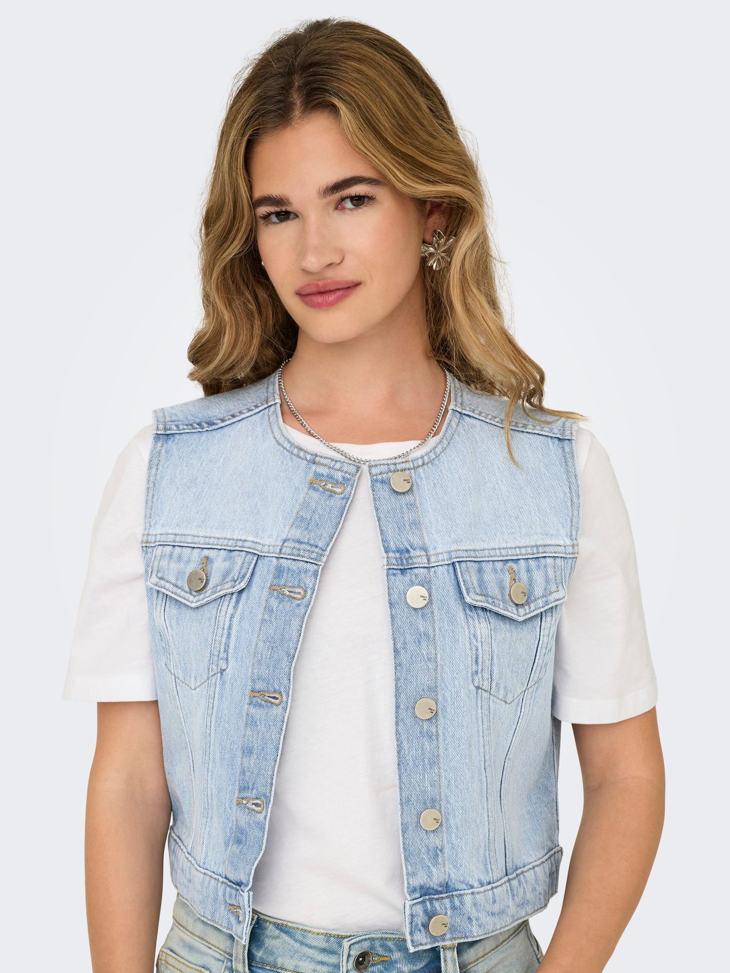 Only ONLFELIZ DNM WAISTCOAT ROUND COLLAR Light Blue Denim 2900157460048