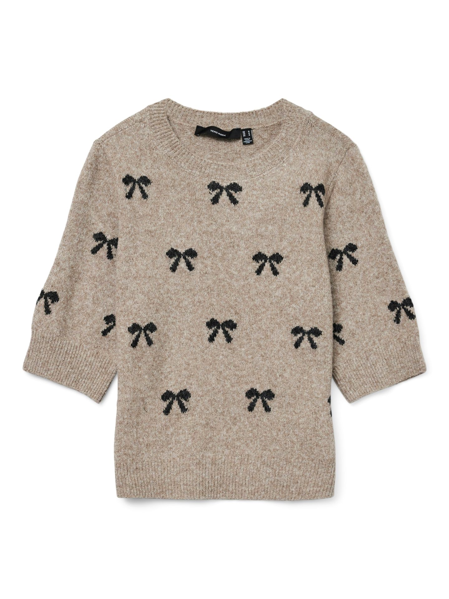 Vero Moda VMDOFFY INTARSIA 2/4 O-NK PULLOV GA Moon Rock/W. BLACK BOWS 2900157591025