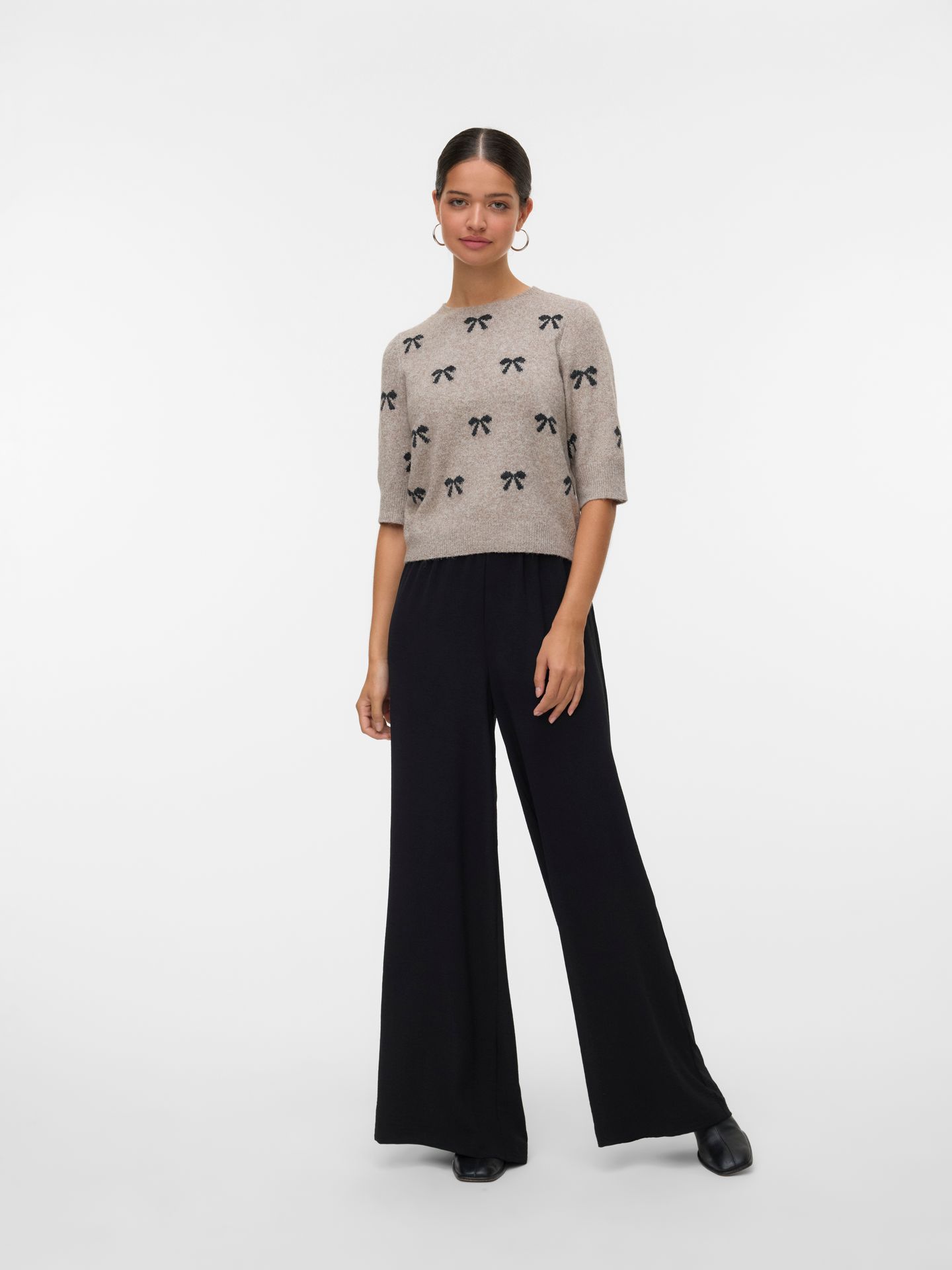 Vero Moda VMDOFFY INTARSIA 2/4 O-NK PULLOV GA Moon Rock/W. BLACK BOWS 2900157591063