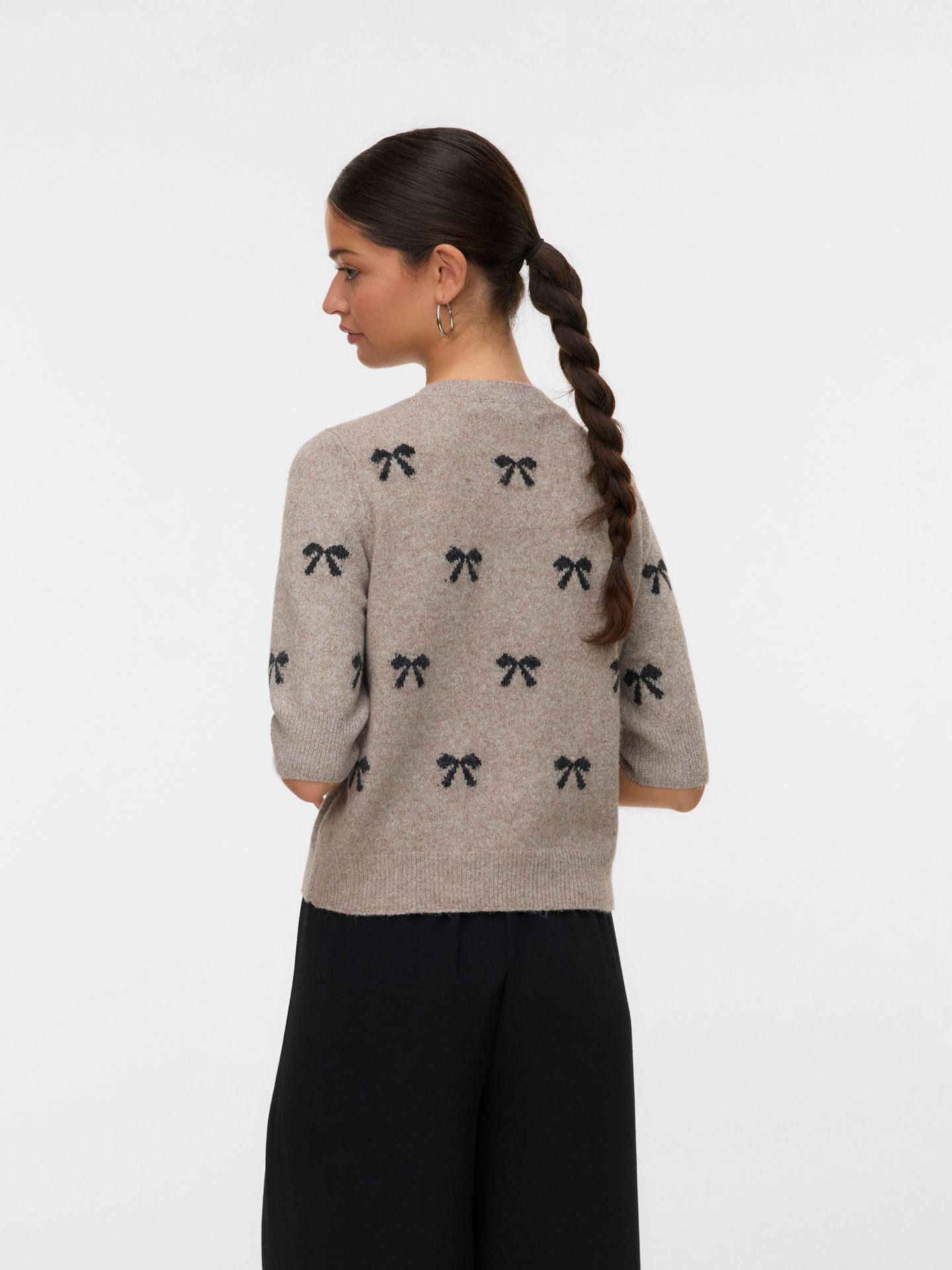 Vero Moda VMDOFFY INTARSIA 2/4 O-NK PULLOV GA Moon Rock/W. BLACK BOWS 2900157591063