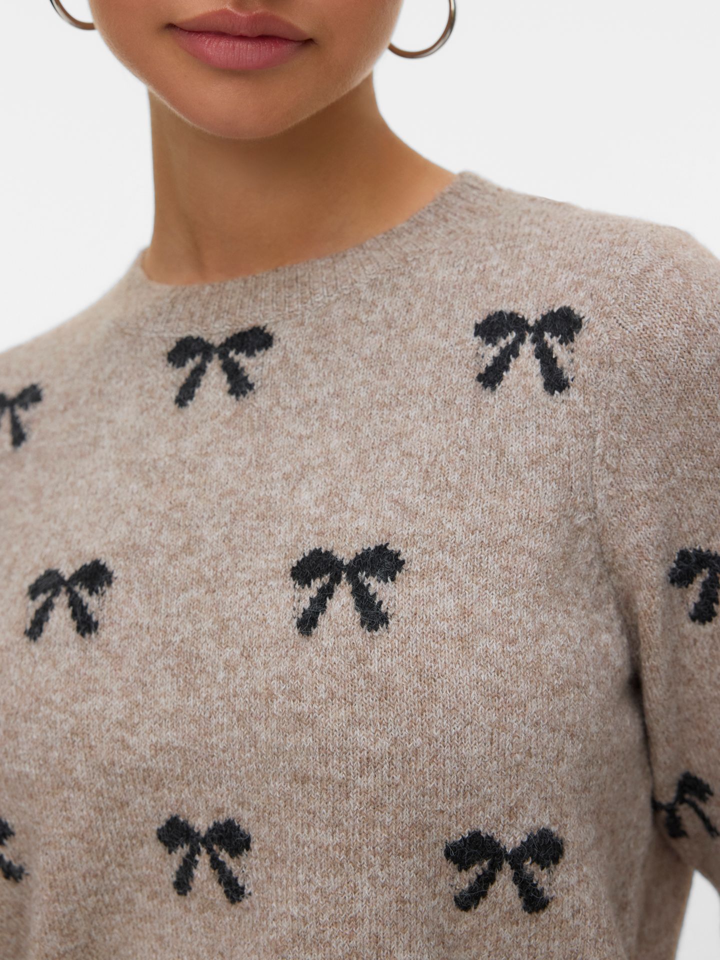 Vero Moda VMDOFFY INTARSIA 2/4 O-NK PULLOV GA Moon Rock/W. BLACK BOWS 2900157591063