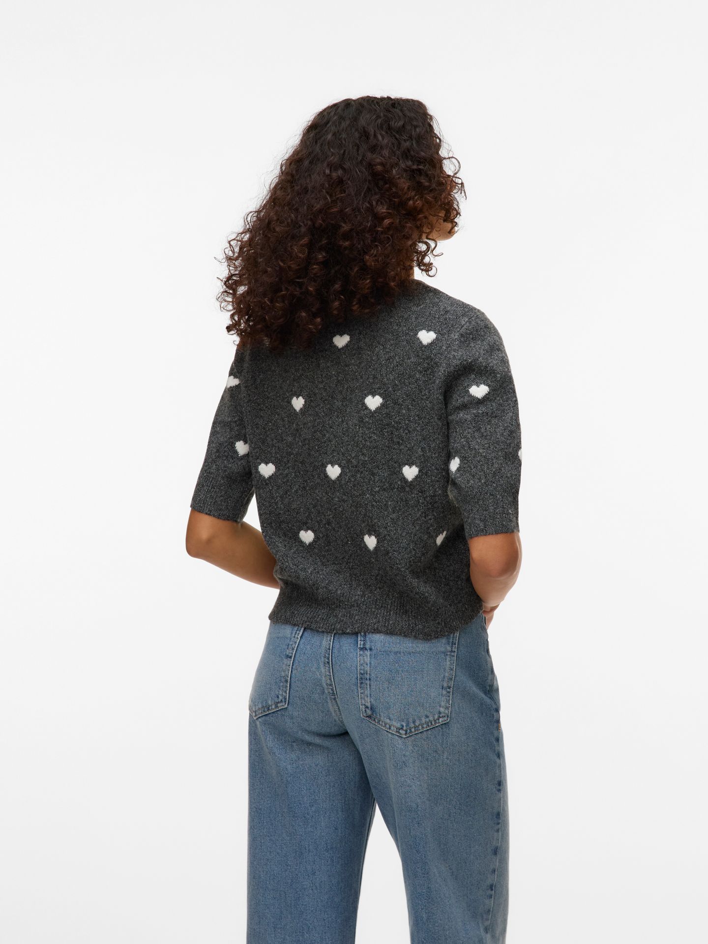 Vero Moda VMDOFFY INTARSIA 2/4 O-NK PULLOV GA Dark Grey Melange/W. WHITE HEARTS 2900157592022