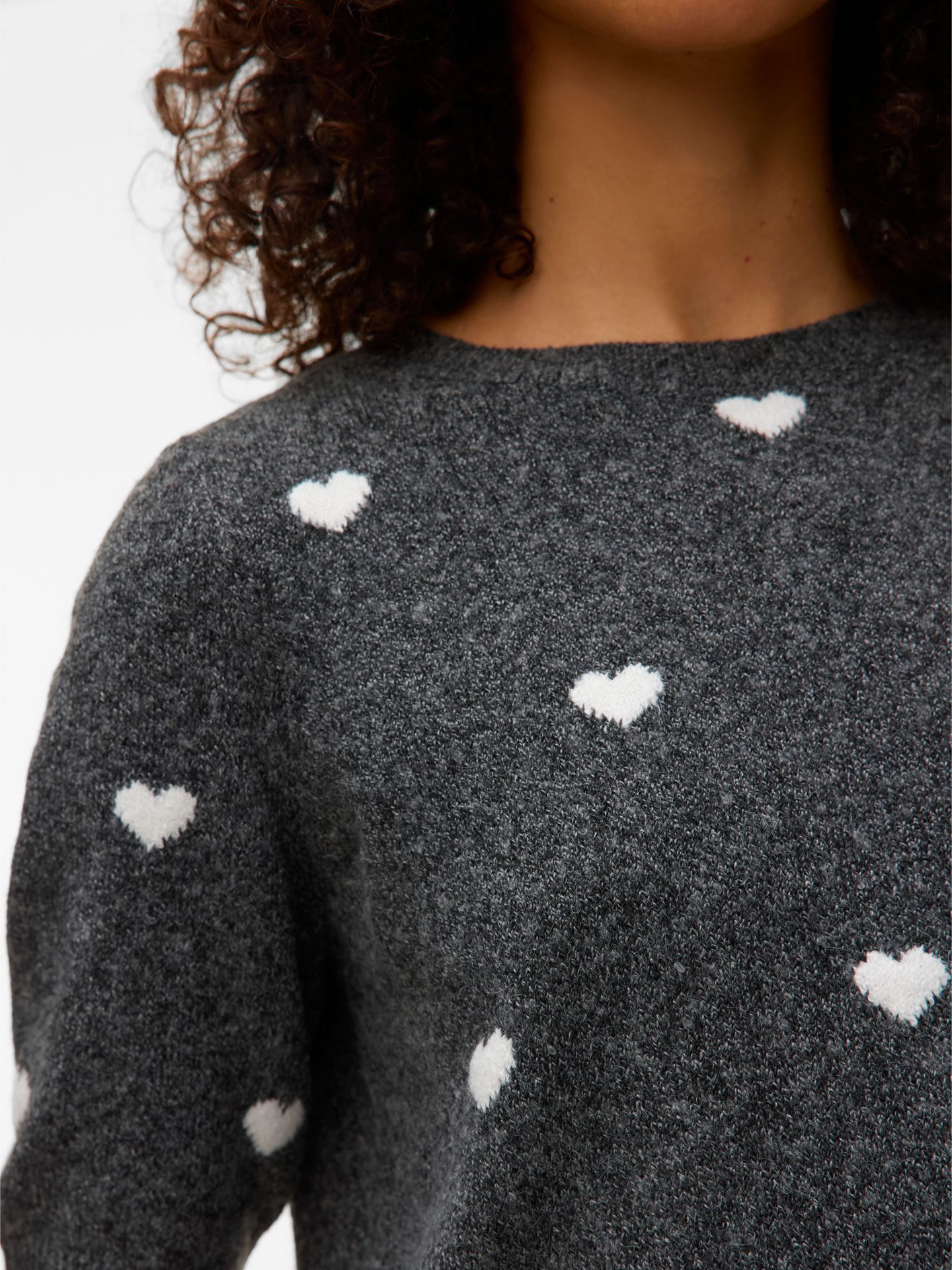 Vero Moda VMDOFFY INTARSIA 2/4 O-NK PULLOV GA Dark Grey Melange/W. WHITE HEARTS 2900157592022