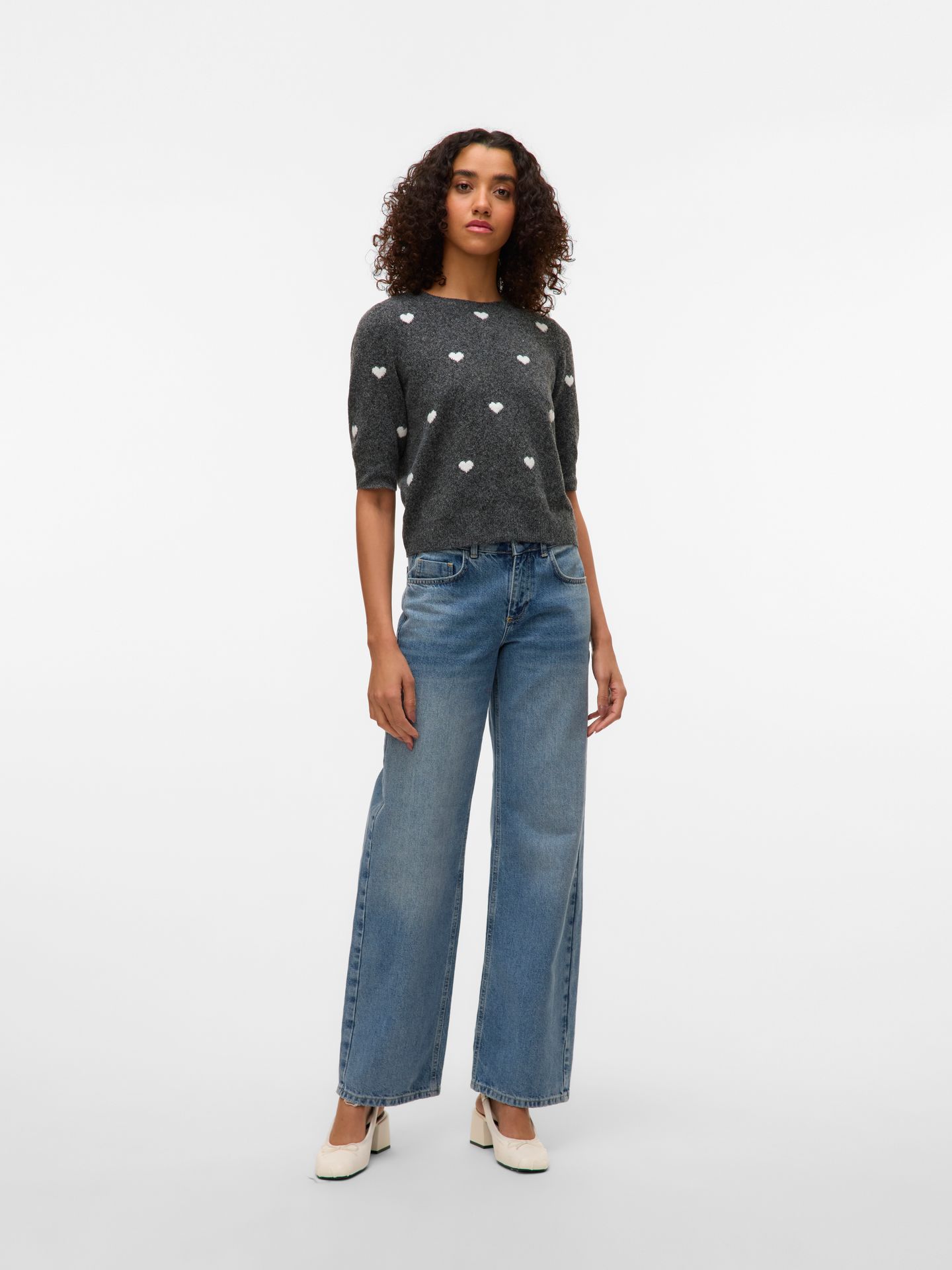 Vero Moda VMDOFFY INTARSIA 2/4 O-NK PULLOV GA Dark Grey Melange/W. WHITE HEARTS 2900157592022