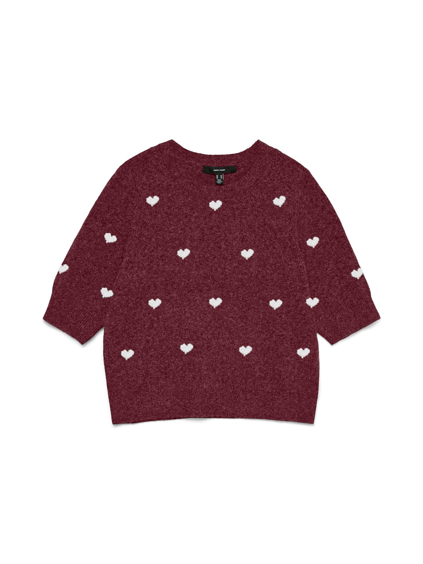 Vero Moda VMDOFFY INTARSIA 2/4 O-NK PULLOV GA Windsor Wine/W. WHITE HEARTS 00113860-EKA26011400003587