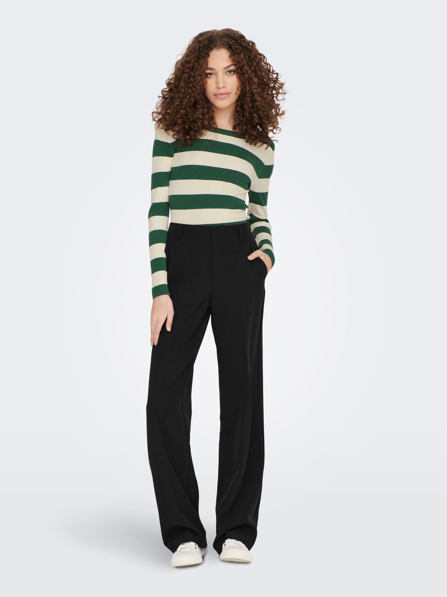 JDY JDYPLUM L/S O-NECK PULLOVER KNT NOO Trekking Green/W EGGNOG STRIPES 2900157596037