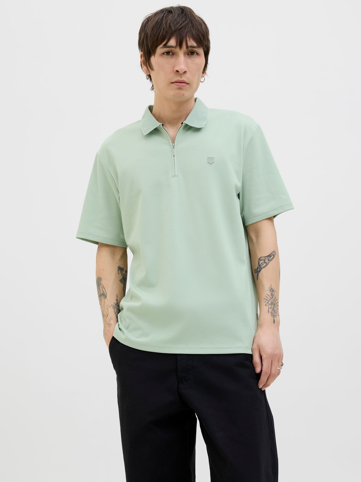 Jack & Jones jprrodney zip polo  Aqua Gray 00113875-9089