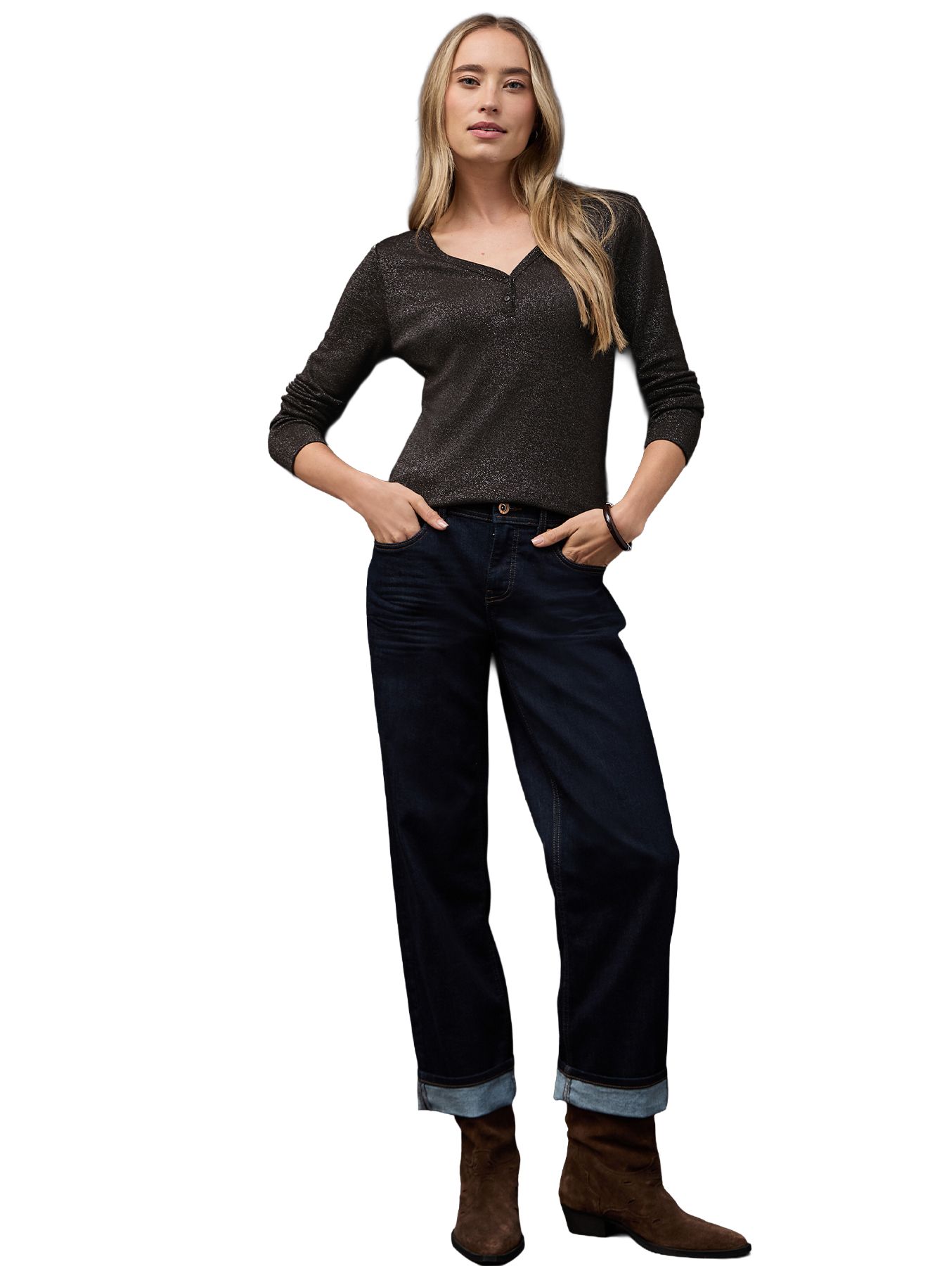 Street-One A324180 basic shiny shirt w.button darkest brown 2900157756059