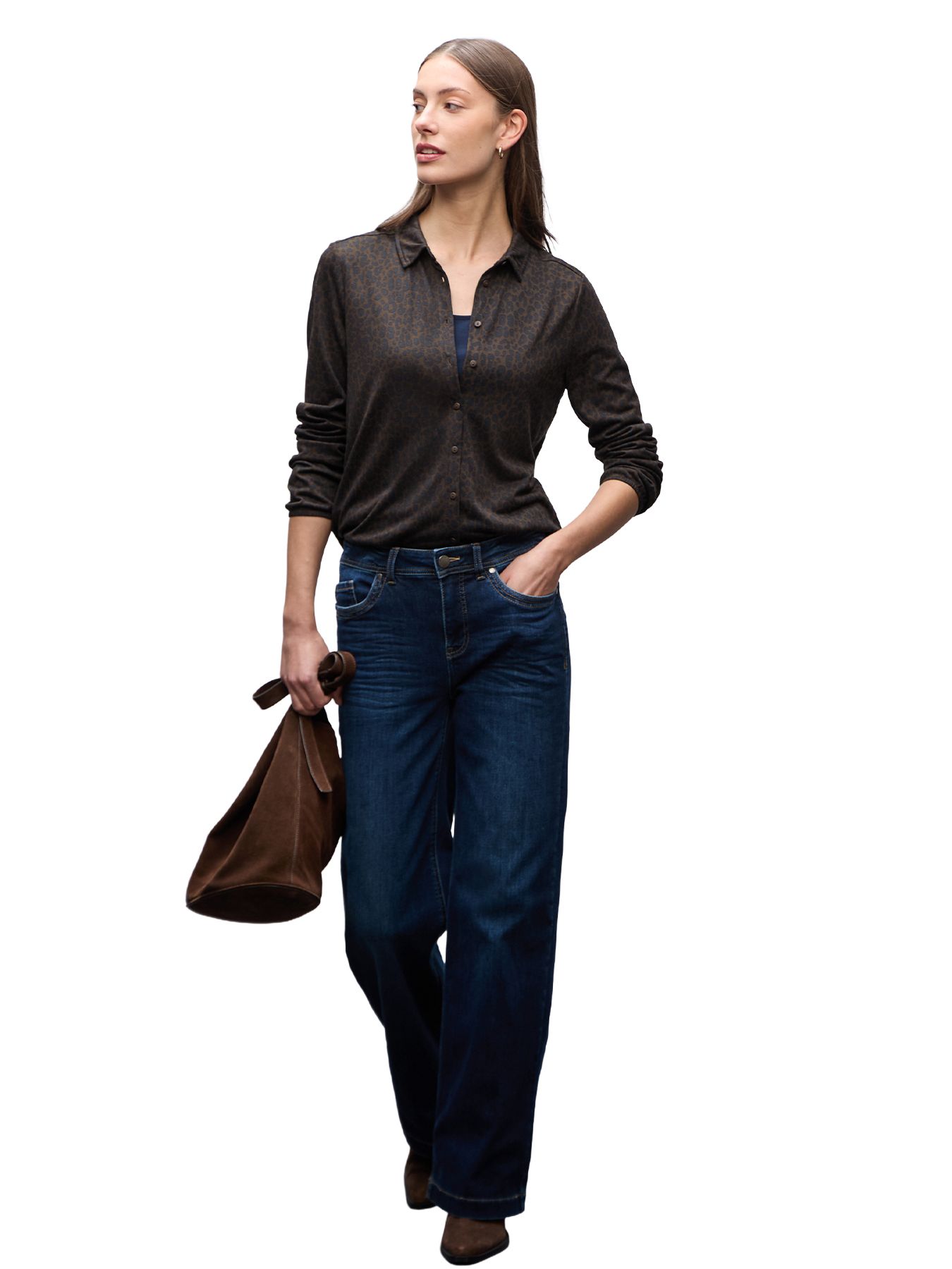 Street-One A324186 LTD QR printed jersey blous darkest brown 2900157842035