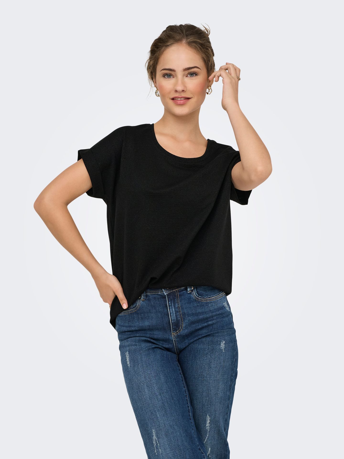 Only ONLMOSTER GLITTER S/S TOP NOOS JRS Black/LEO AOP 2900159609032