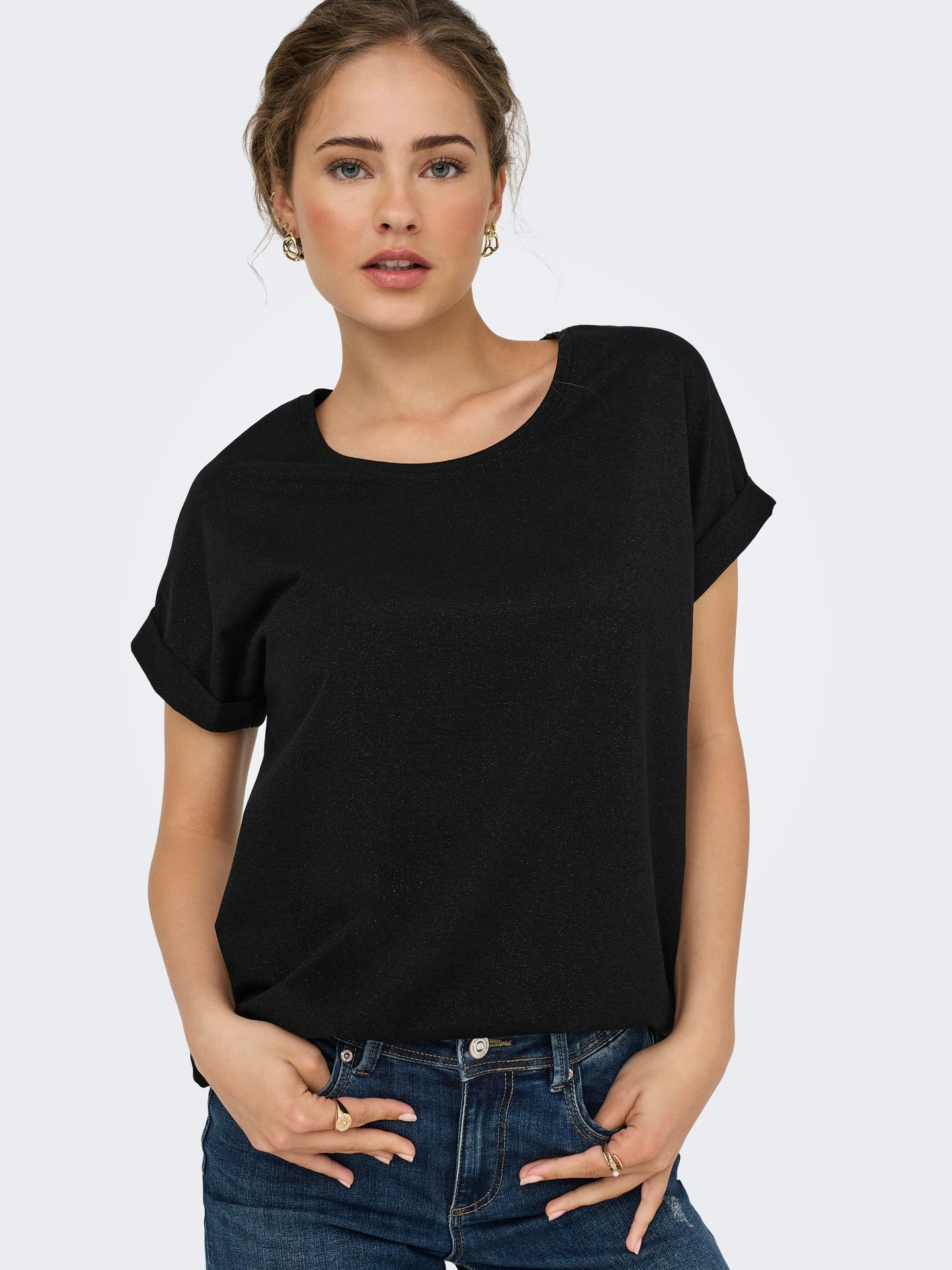 Only ONLMOSTER GLITTER S/S TOP NOOS JRS Black/LEO AOP 2900159609032