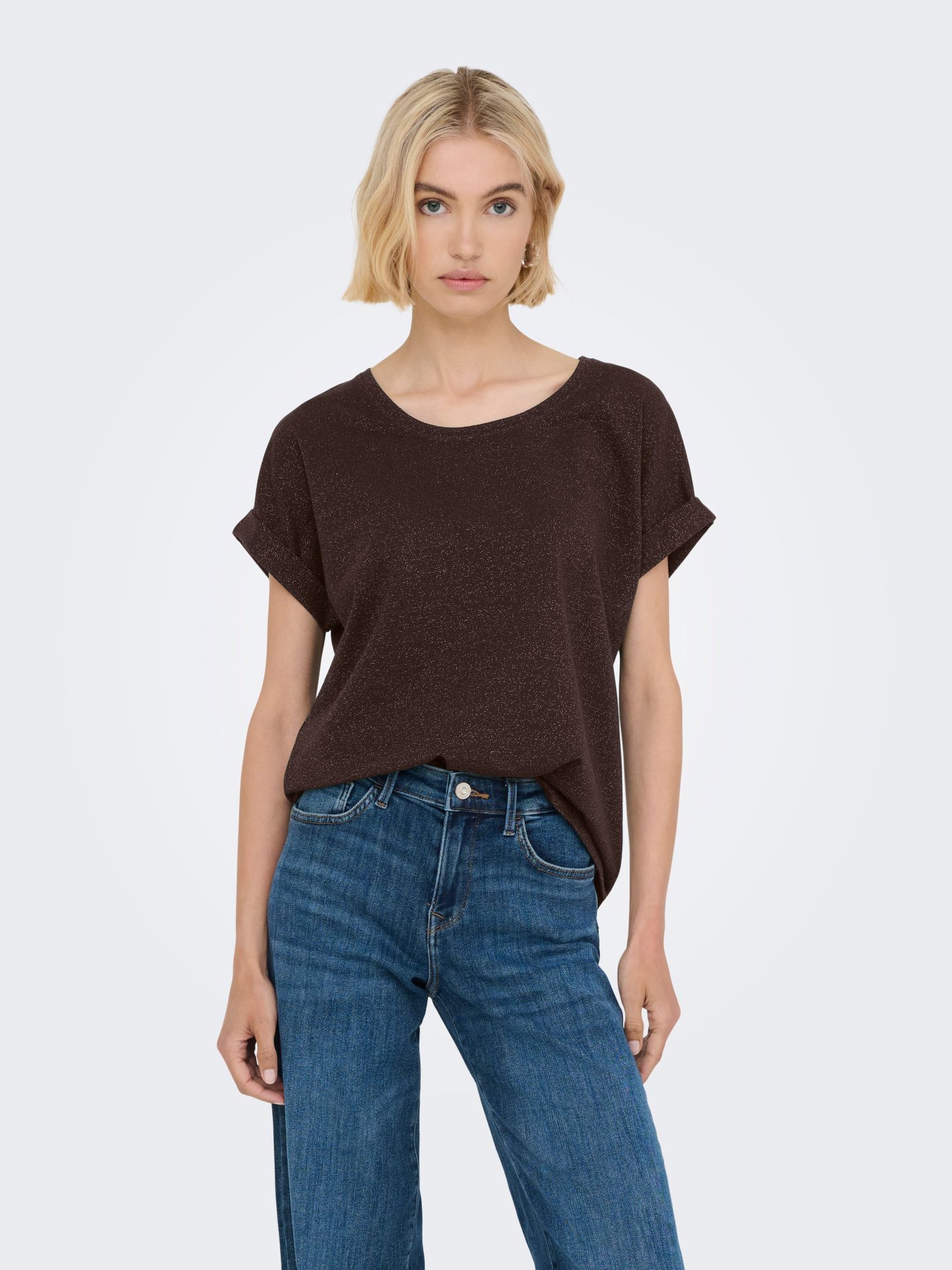 Only ONLMOSTER GLITTER S/S TOP NOOS JRS Coffee Bean/TONE IN TONE LUREX 00114161-EKA26011400003658