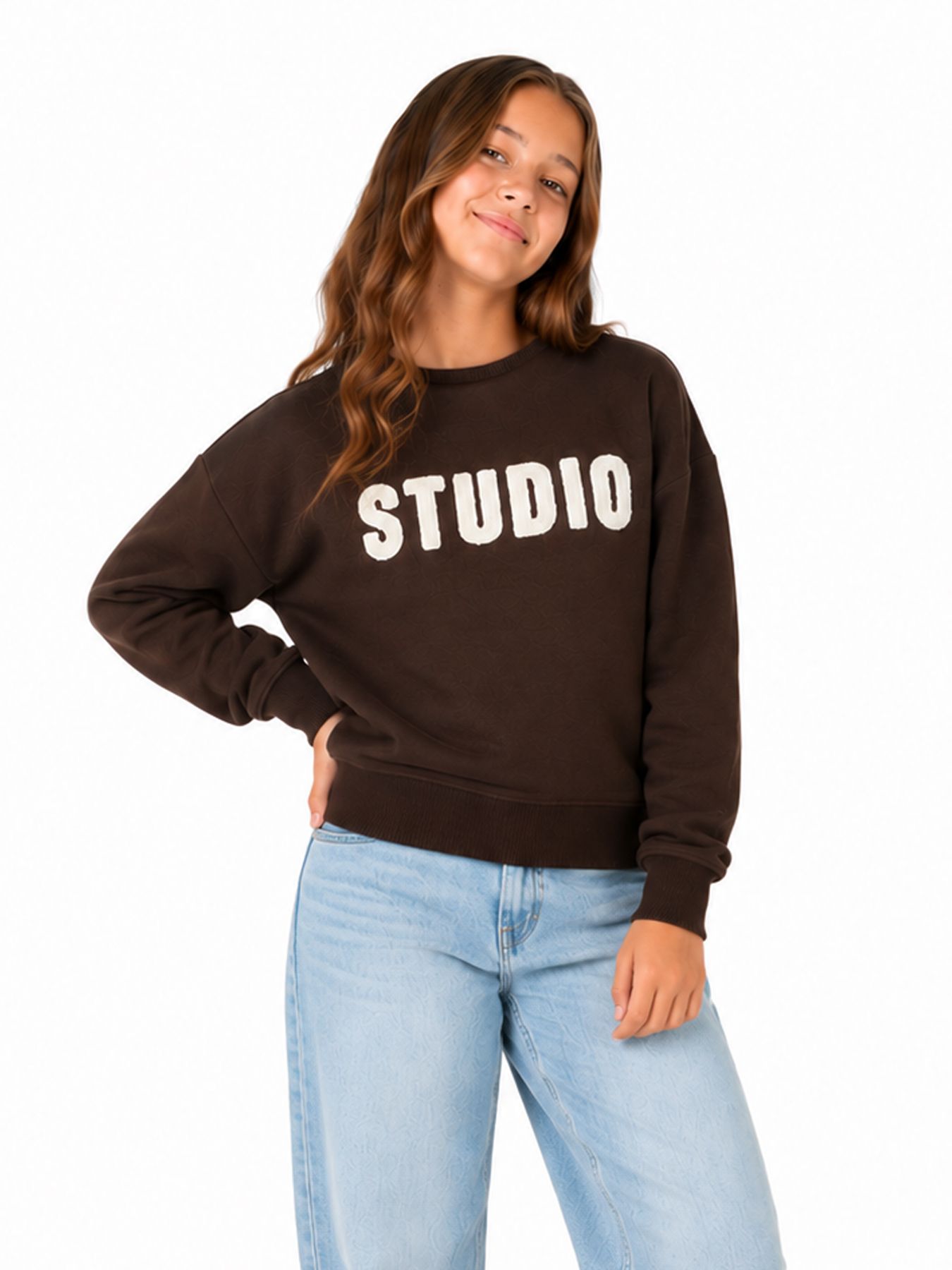 Kids Only KOGSWEAT LS CREW OVZ STAT SWT NOOS Coffee Bean/STUDIO - Terry Emb. 00114186-EKA26011400003597