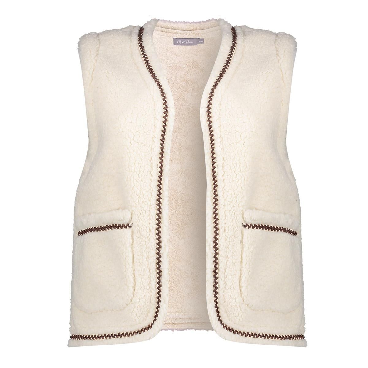 Geisha Gilet teddy embroidery 10 off-white/tape dark brown zigzag 2900158424063