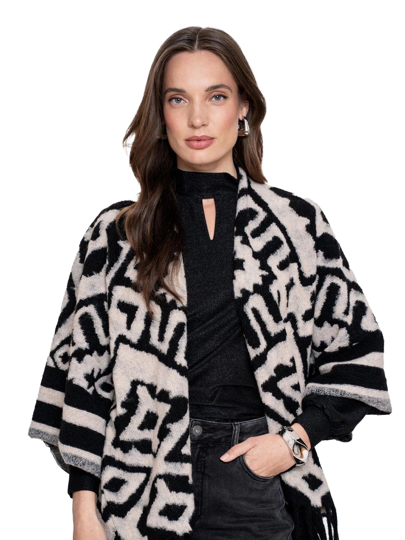 geisha Poncho jacquard 999 black/sand 00114205-EKA26013800000018 geisha Poncho jacquard 999 black/sand 00114205-EKA26013800000018