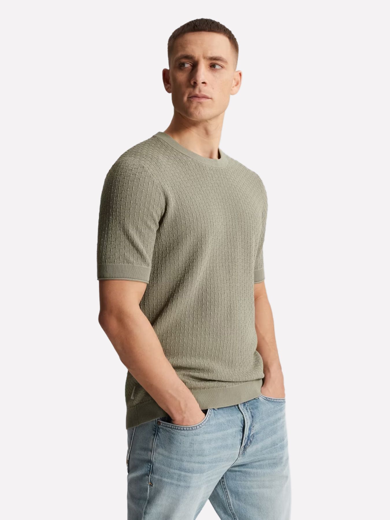 Cast Iron Short sleeve r-neck regular fit co Dried Sage 00114224-6478