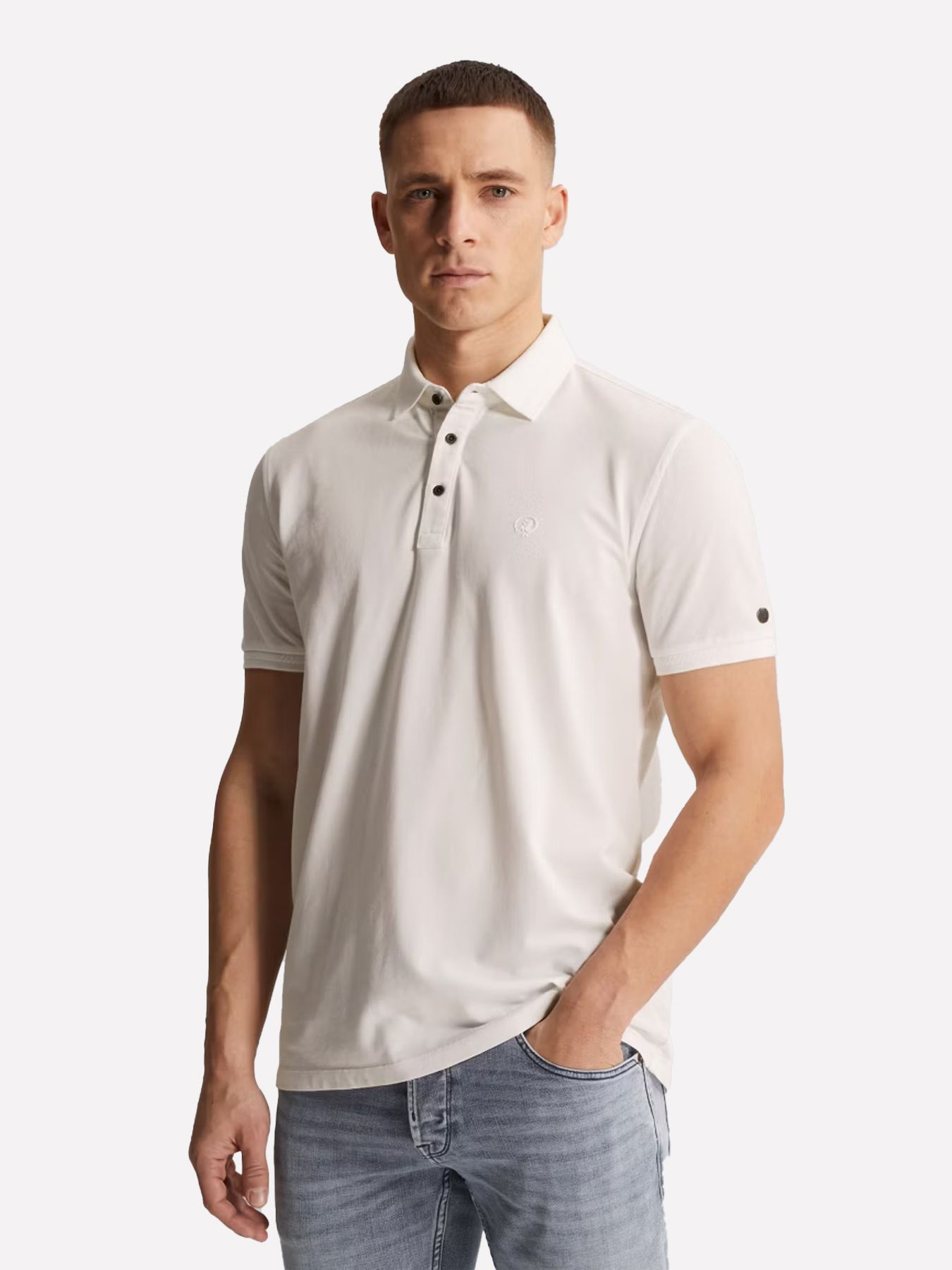 Cast Iron Short sleeve polo slim fit fine pi Snow White 00114231-7002