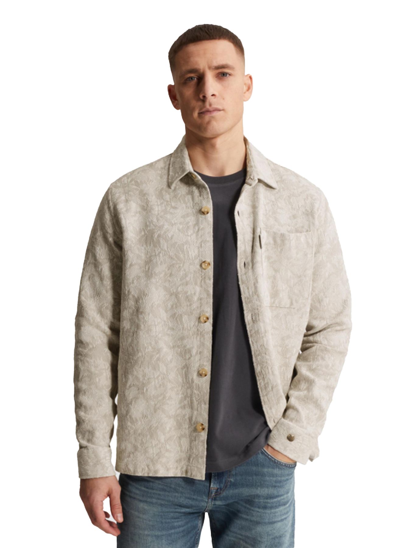 Cast Iron LONG SLEEVE SHIRT Jacquard 2 tone White Onyx 00114232-7178