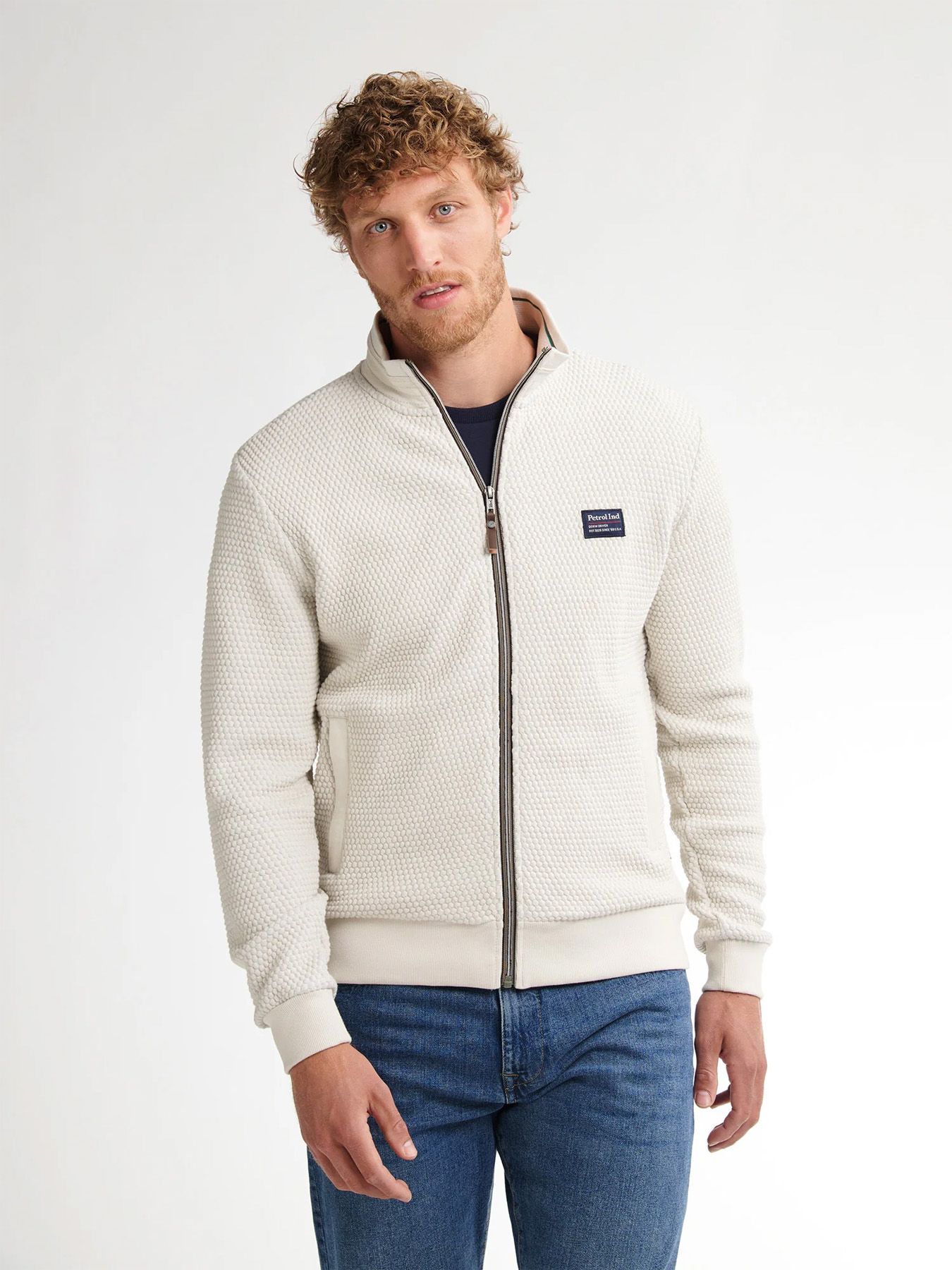 Petrol Industries Men Sweater Collar Zip 0009 antique white melee 00114250-EKA26002700000117