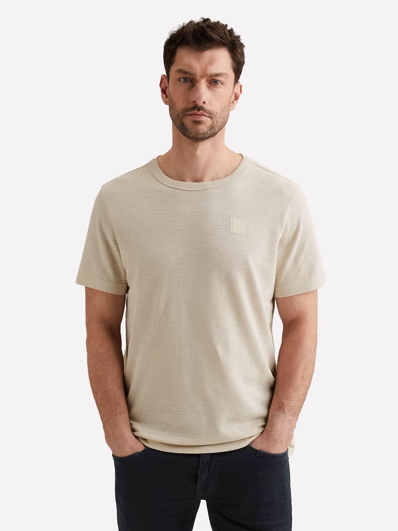 Pme Legend Short sleeve r-neck jacquard strip Bone White 00114263-7013