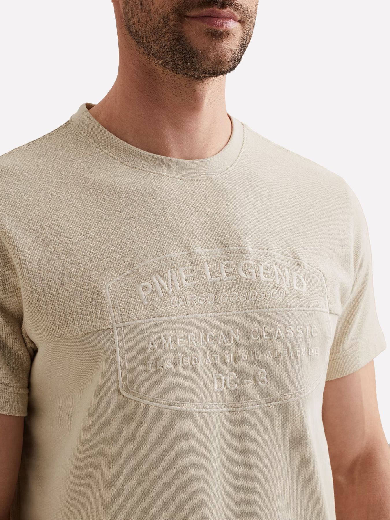 Pme Legend Short sleeve r-neck fabric mix gra Bone White 2900158559017