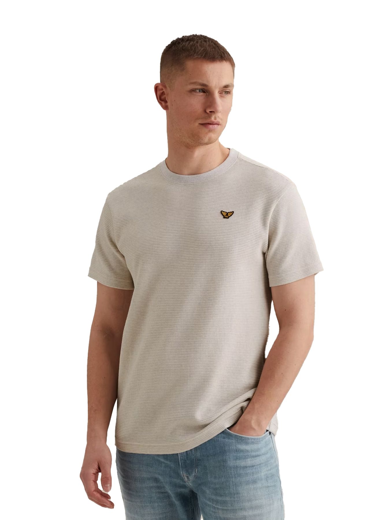 Short sleeve r-neck two tone textu