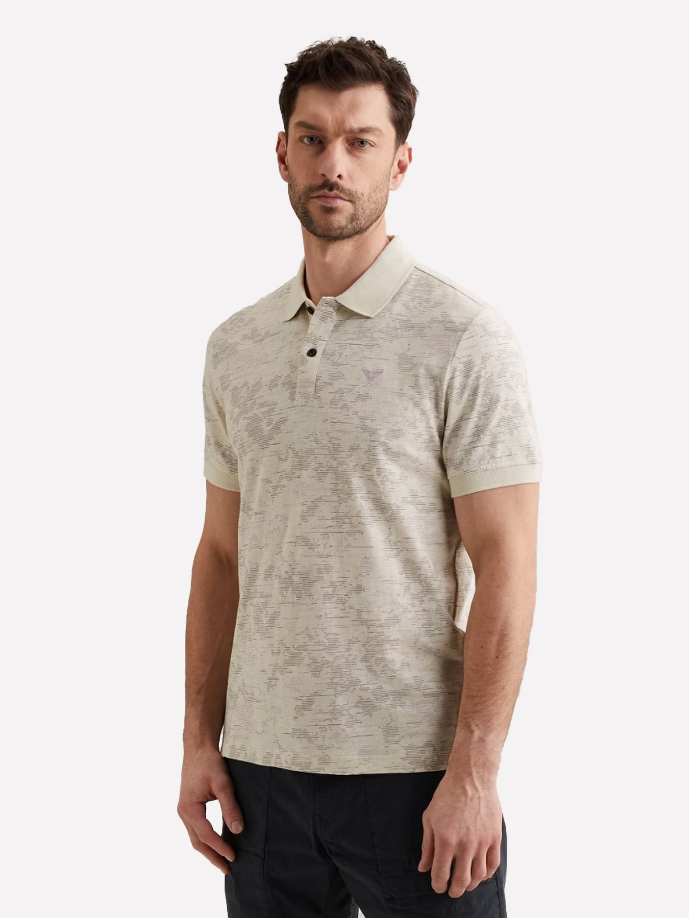 Pme Legend Short sleeve polo slub jersey aop Bone White 00114280-7013