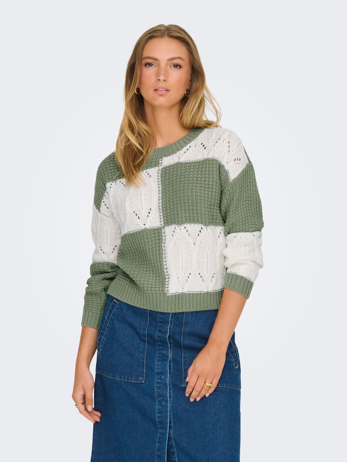 JDY JDYJUSTY L/S MIX STRUC PULLOVER KNT Sea Spray/CLOUD DANCER 00114317-EKA26011400003050
