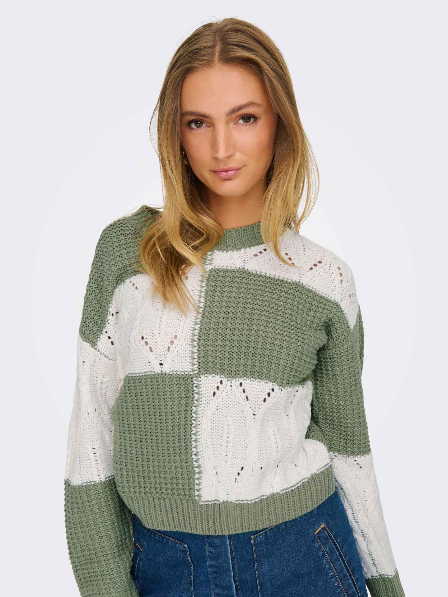 JDY JDYJUSTY L/S MIX STRUC PULLOVER KNT Sea Spray/CLOUD DANCER 2900158670019