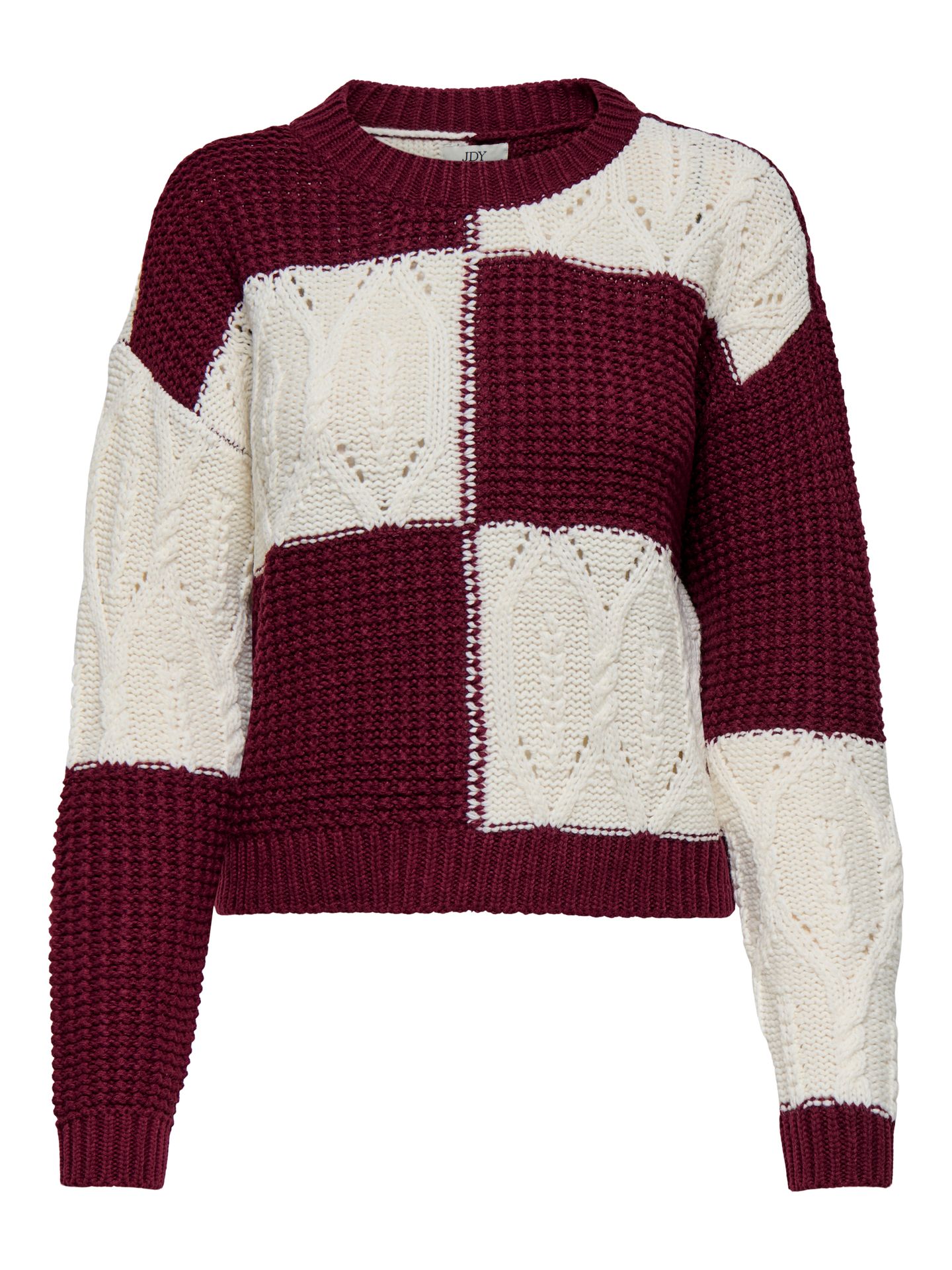 JDY JDYJUSTY L/S MIX STRUC PULLOVER KNT Cabernet/CLOUD DANCER 2900158671061