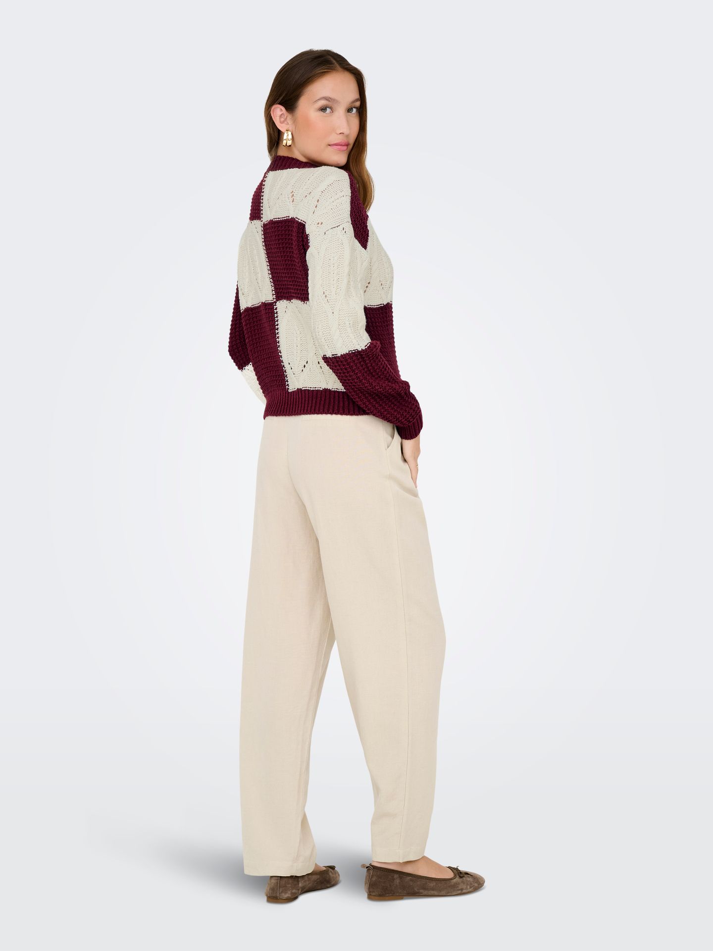 JDY JDYJUSTY L/S MIX STRUC PULLOVER KNT Cabernet/CLOUD DANCER 2900158671047