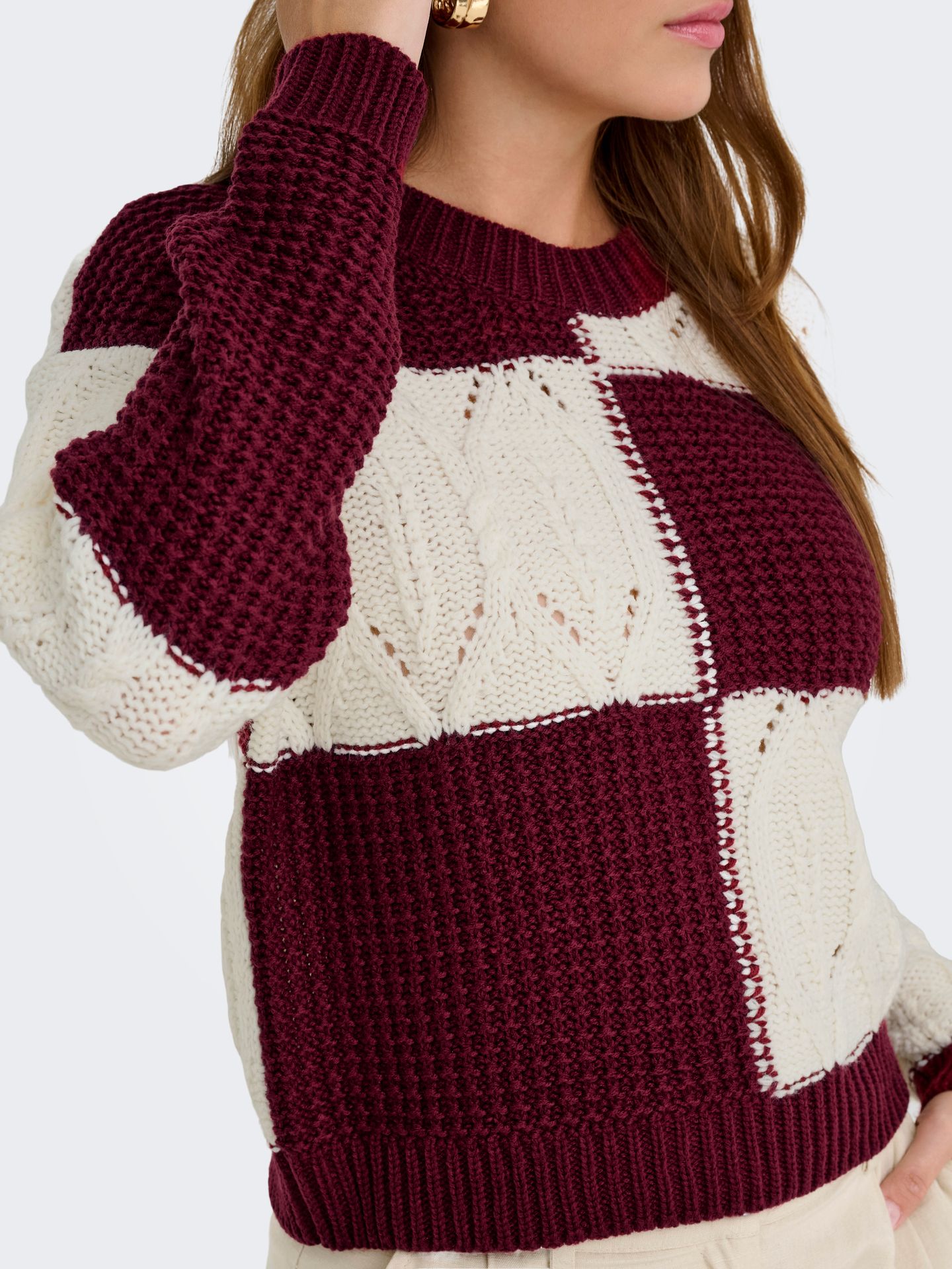 JDY JDYJUSTY L/S MIX STRUC PULLOVER KNT Cabernet/CLOUD DANCER 2900158671047