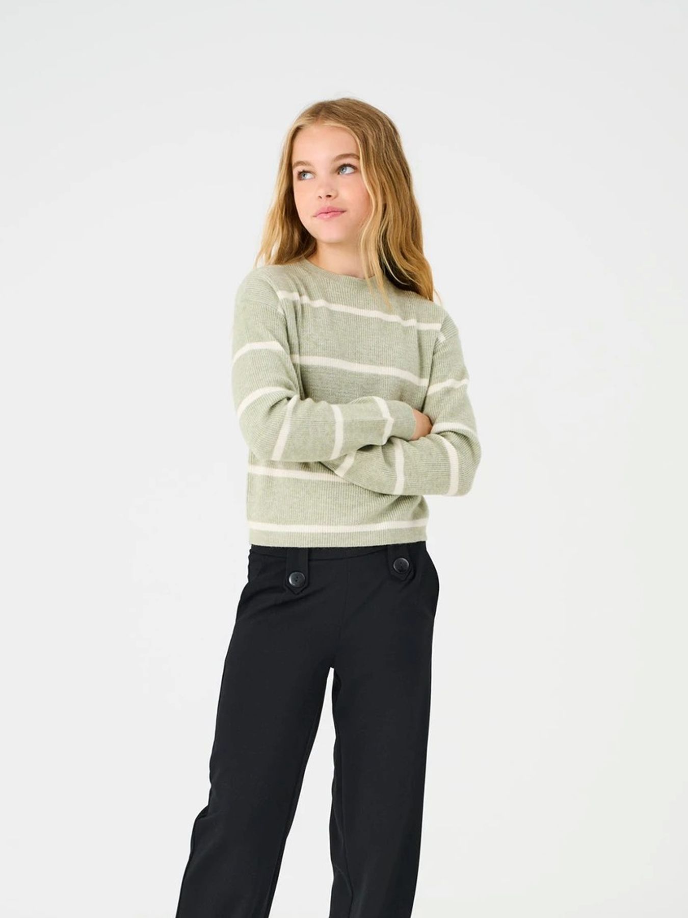 Kids Only KOGFRANCA LIFE SHORT L/S STRIPE KNT Desert Sage/SMALL STRIPE Birch 00114321-EKA26011400003145