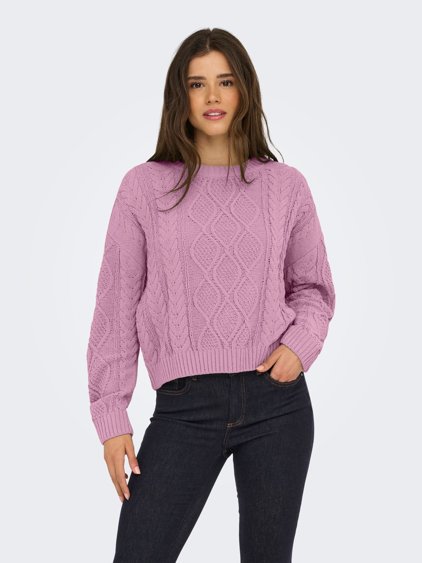 Only ONLELLY LIFE LS CABLE O-NECK CC KNT Mauve Mist 00114356-EKA26011400003062