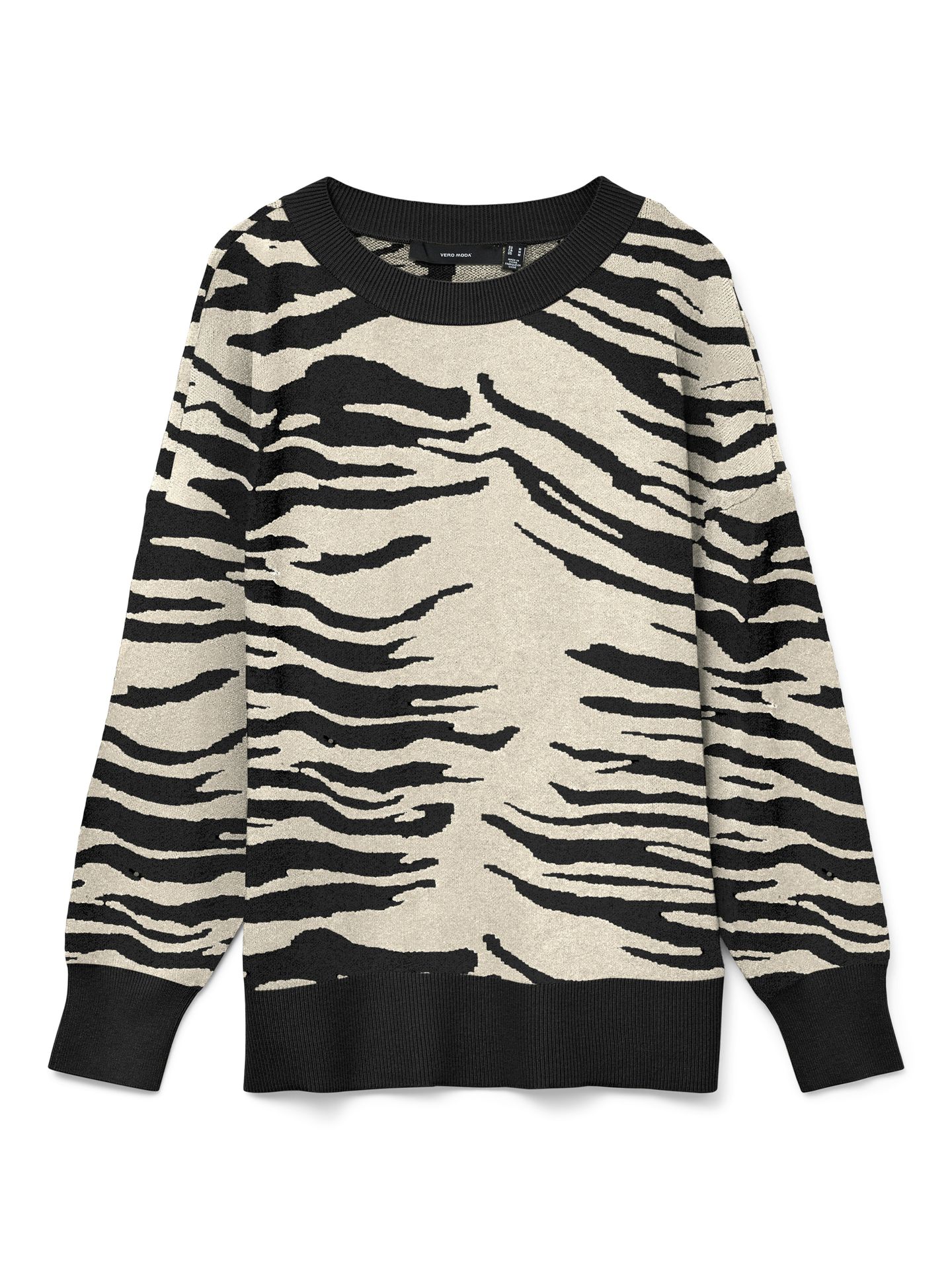 Vero Moda VMNANCY LS O-NECK LONG PULLOVER BOO Black/W. ASH/TAN/BIRCH 2900158836033