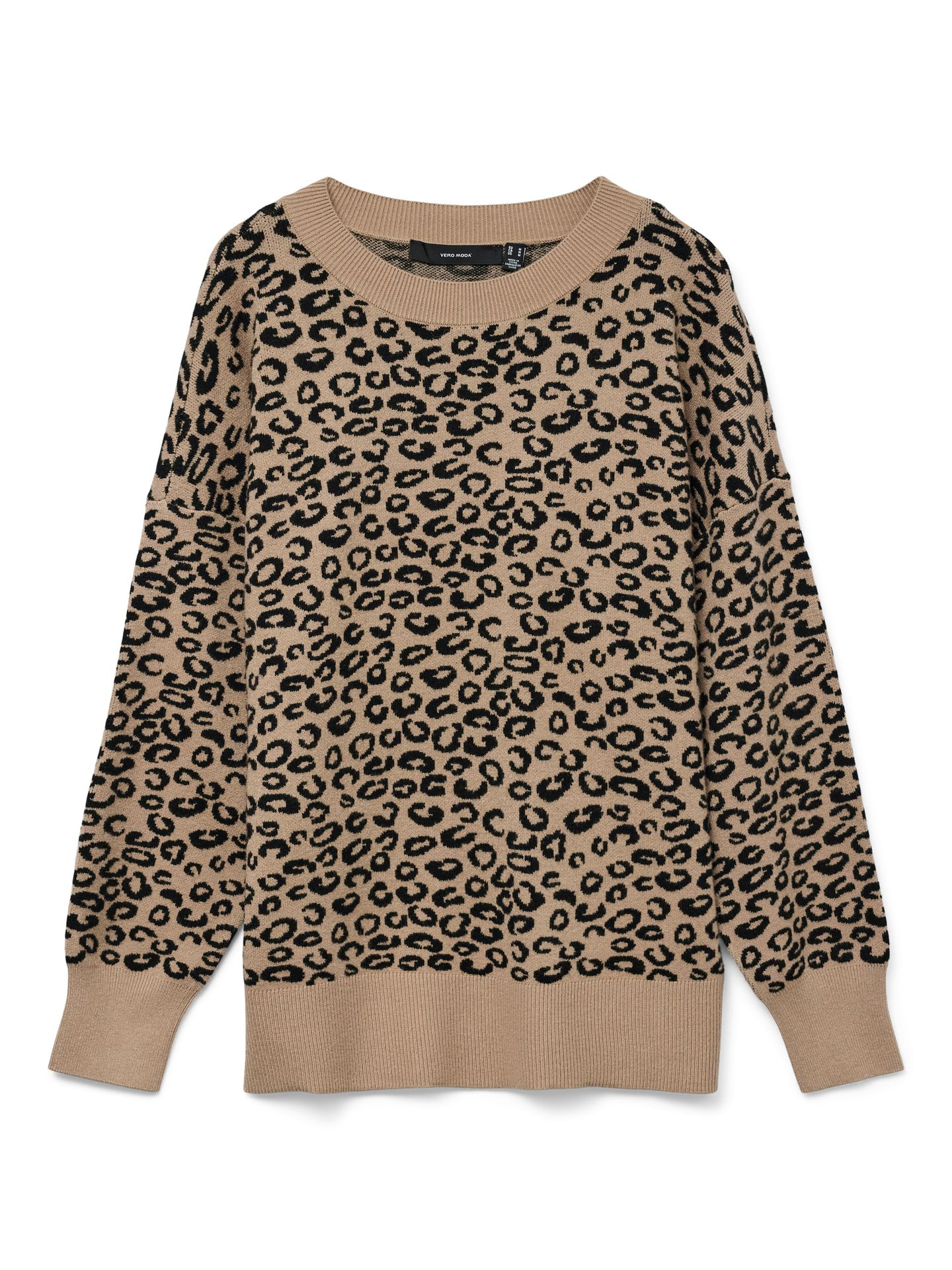 Vero Moda VMNANCY LS O-NECK LONG PULLOVER BOO Silver Mink/W. BLACK LEO 2900158832028