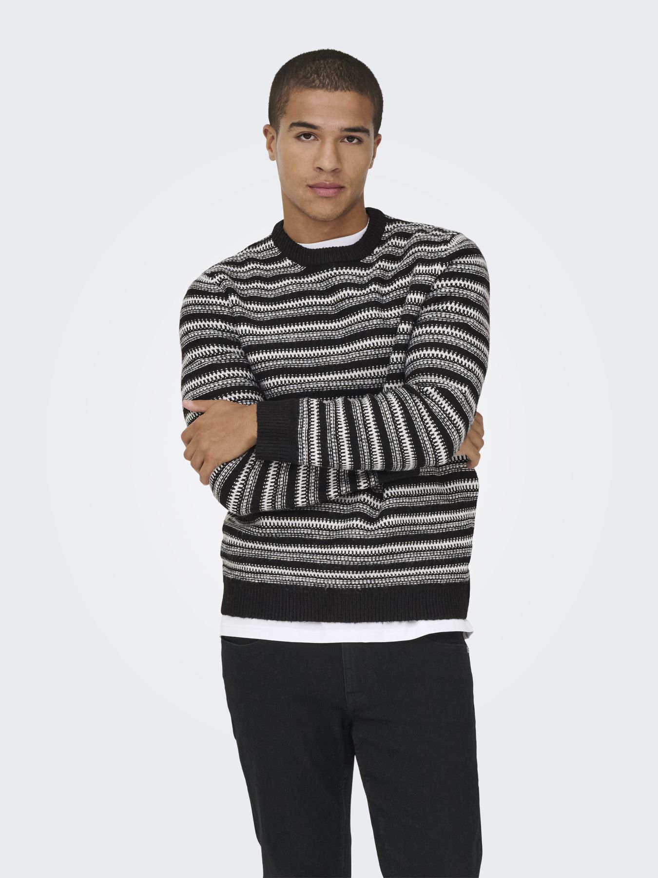 Only & Sons ONSMING LIFE REG LS CREW NECK KNIT Black/LEAF 00114404-EKA26011400000720