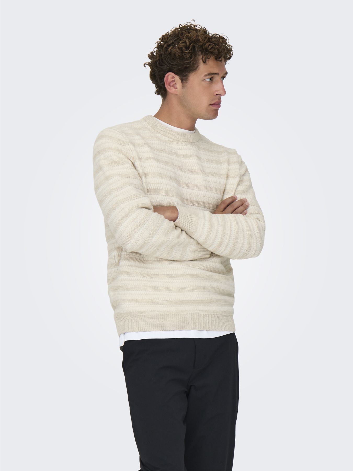 Only & Sons ONSMING LIFE REG LS CREW NECK KNIT Silver Lining/MELANGE 00114404-EKA26011400001994