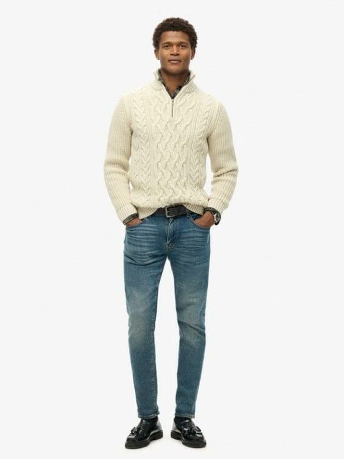 Superdry Jacob cable knit half zip ecru 2900158929070