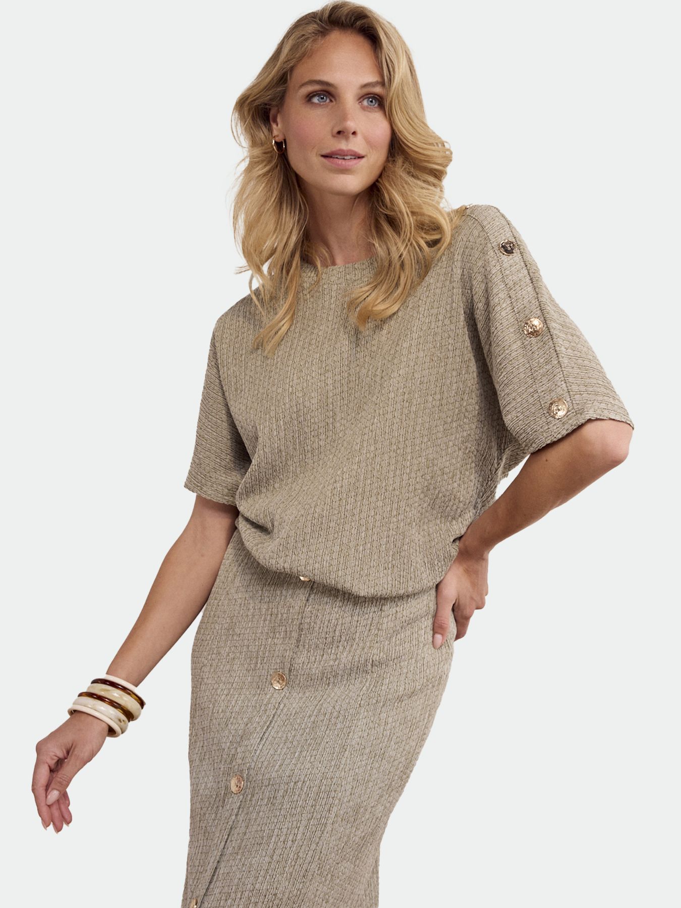 Tramontana Crinkled Top Button Detail Aloe Melange 006156 2900158986042