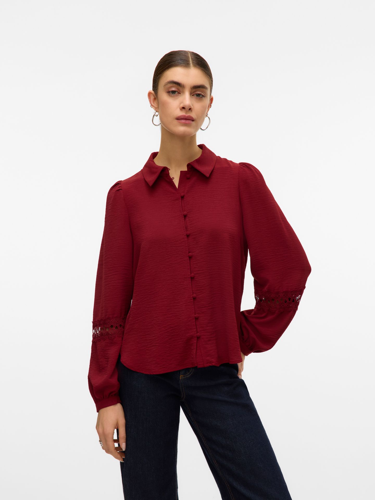 Vero Moda VMALVA LACE LS SHIRT WVN GA BOO Syrah 2900159244035