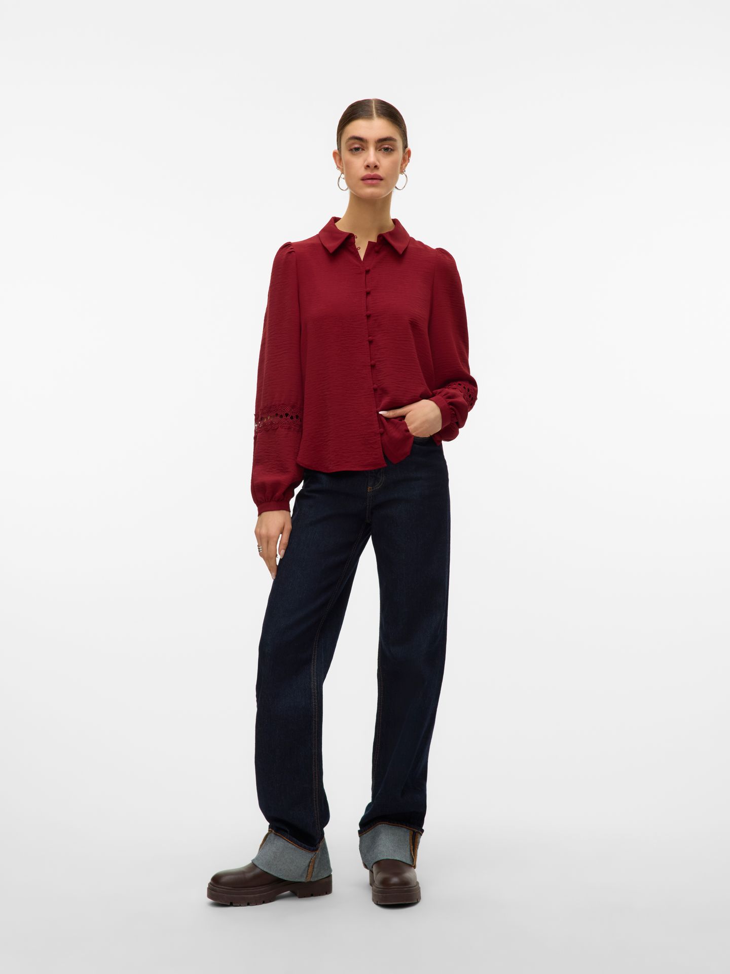Vero Moda VMALVA LACE LS SHIRT WVN GA BOO Syrah 2900159244035