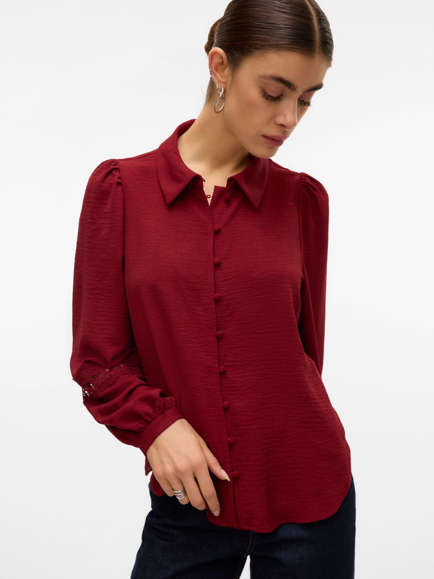 Vero Moda VMALVA LACE LS SHIRT WVN GA BOO Syrah 2900159244011