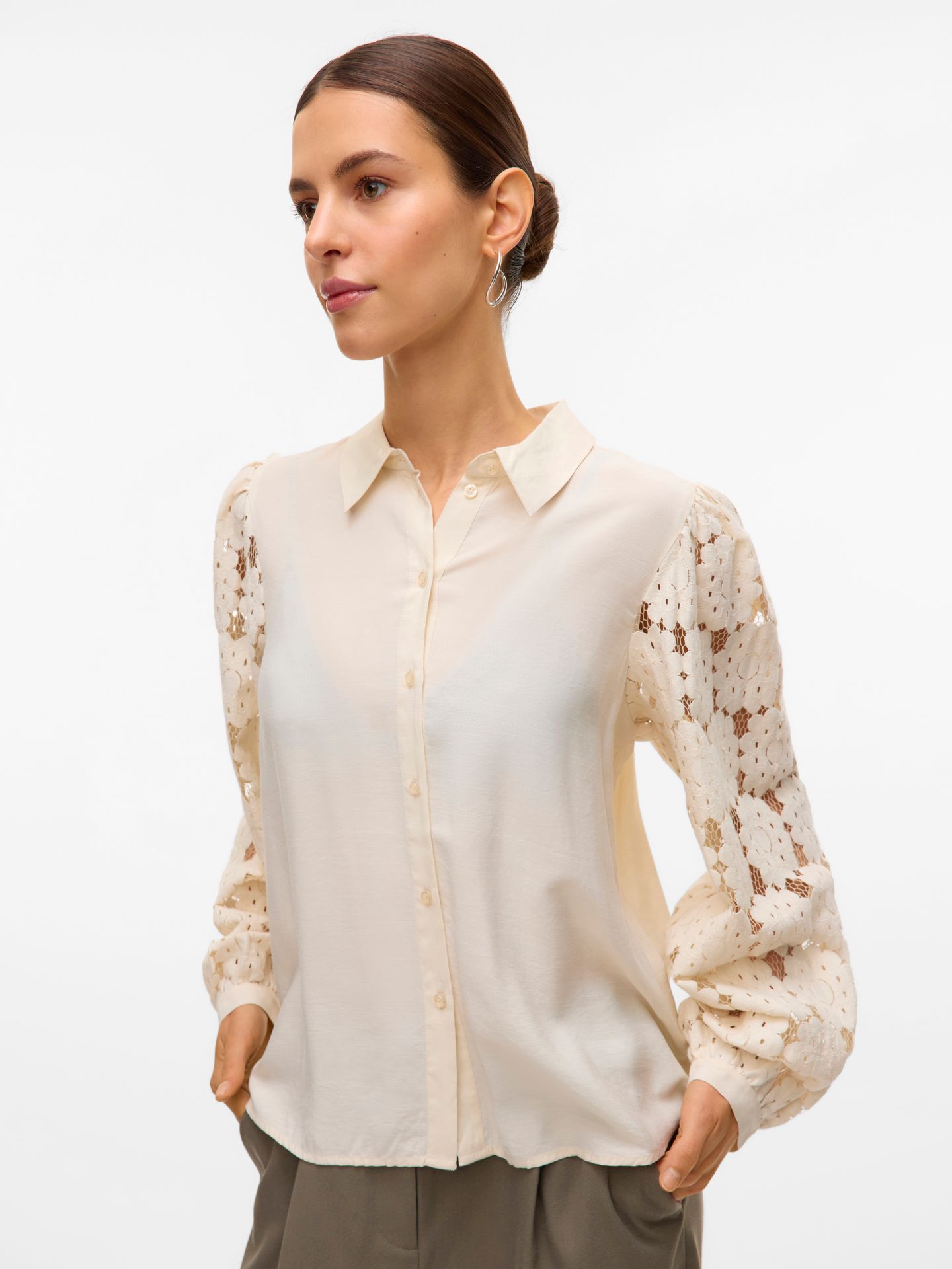 Vero Moda VMFABENA L/S SHIRT WVN BTQ GA Birch/Dicte 2900159253044