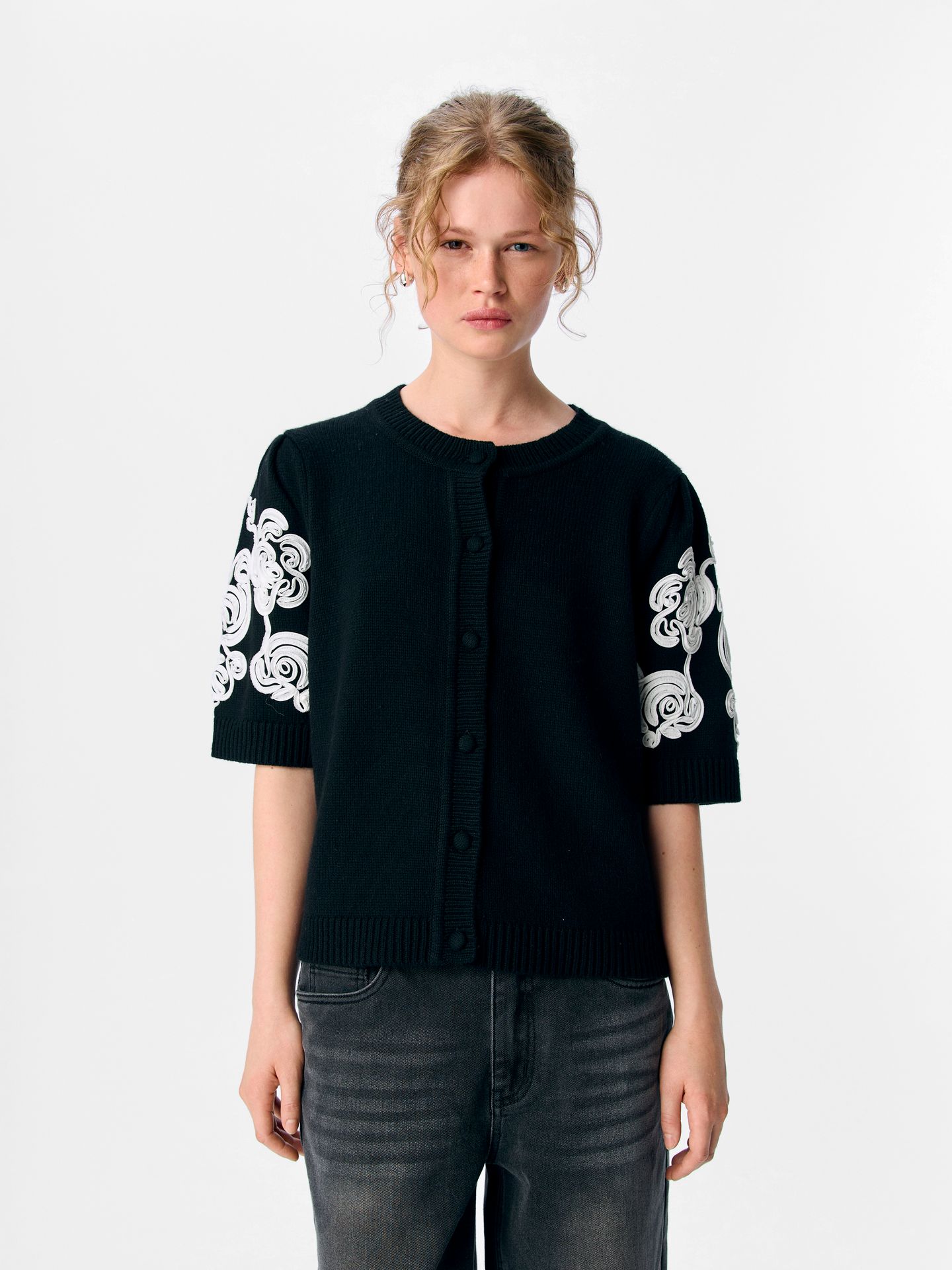 Object OBJJANE 2/4 RE KNIT CARDIGAN 140 Black/Sandshell vertical stripes 00114629-EKA22000400000083
