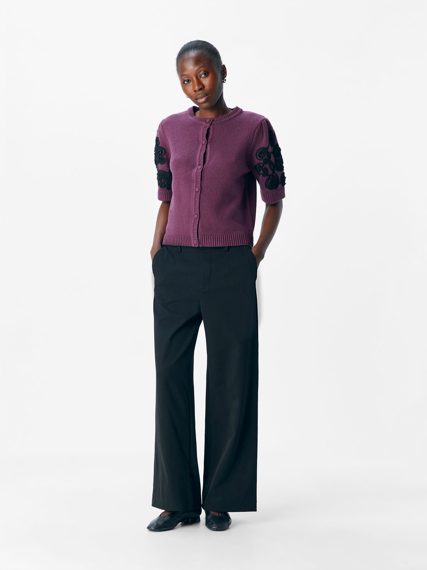 Object OBJJANE 2/4 RE KNIT CARDIGAN 140 Mauve Wine/Black emb. 2900159262053