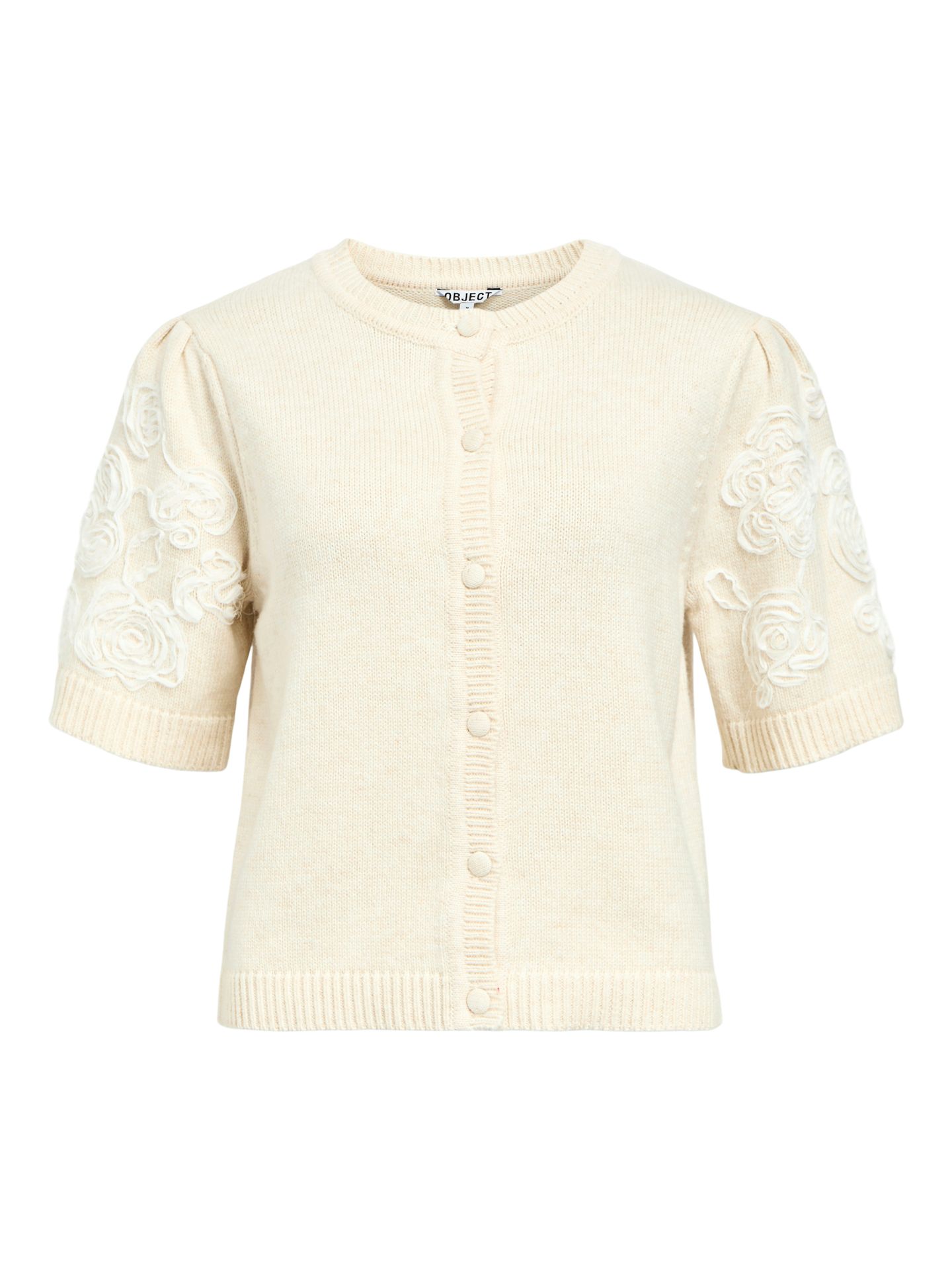 Object OBJJANE 2/4 RE KNIT CARDIGAN 140 White Sand/Mel. w. white emb. 00114629-EKA22000400000192